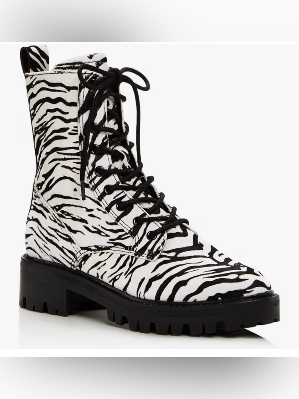 Dolce Vita Womens Black Zebra Print Lace Up Lug Sole Padded Gregor Almond Toe